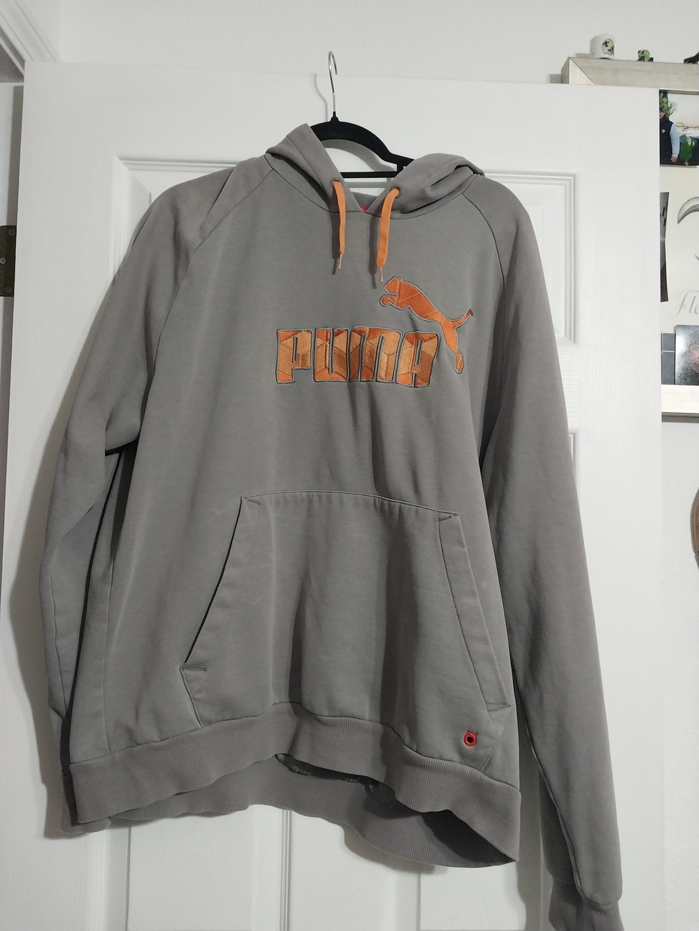 Puma Gray Hoodie with Orange Logo and Drawcords